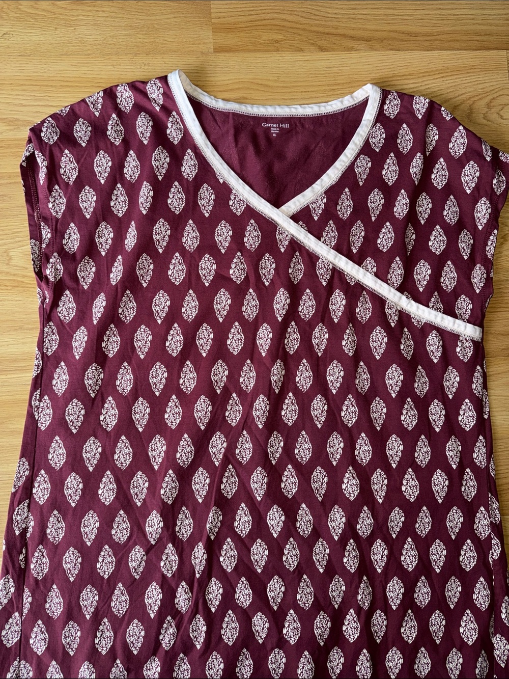 Garnet Hill Size XL Burgundy Cream organic cotton Nightgown sleepwear - Picture 8 of 10